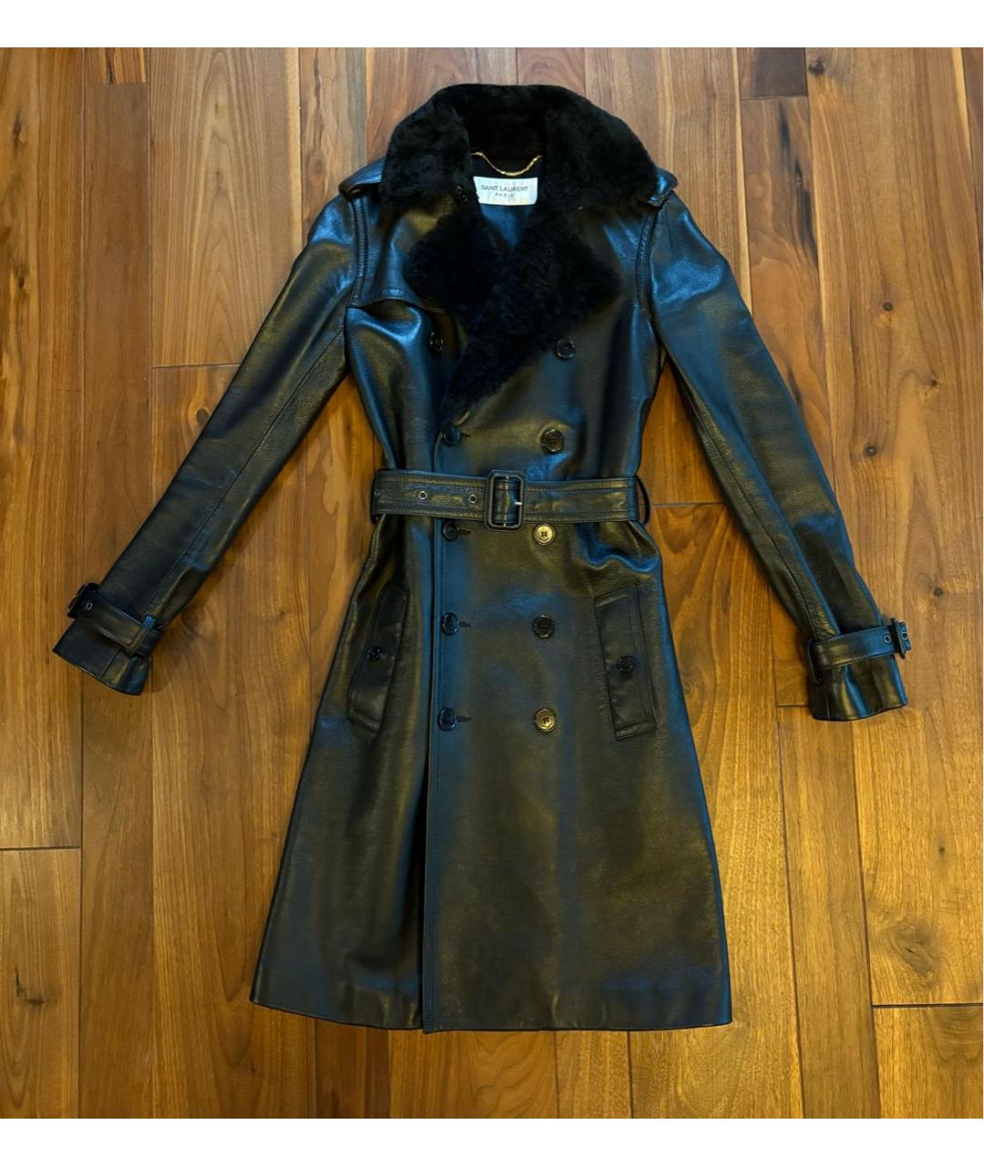 SAINT LAURENT Черное кожаное пальто, фото 2