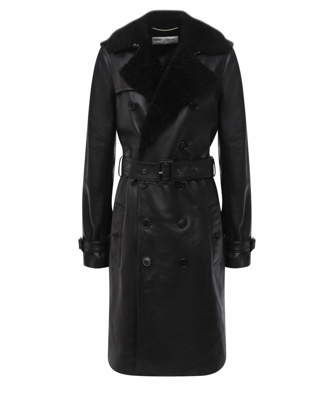 SAINT LAURENT Черное кожаное пальто, фото 1
