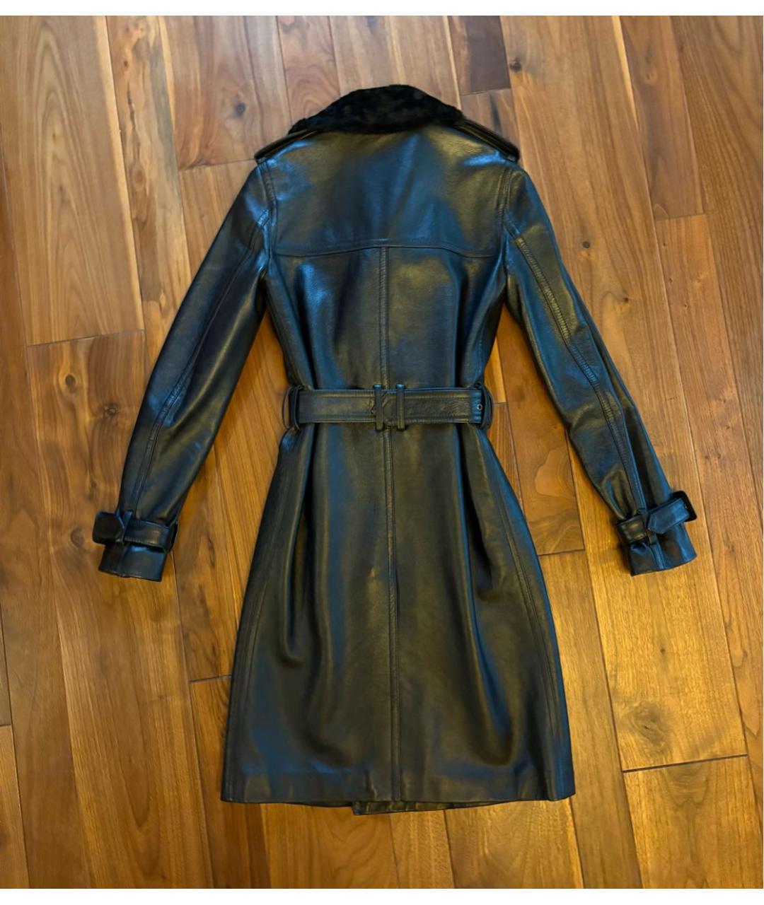 SAINT LAURENT Черное кожаное пальто, фото 3