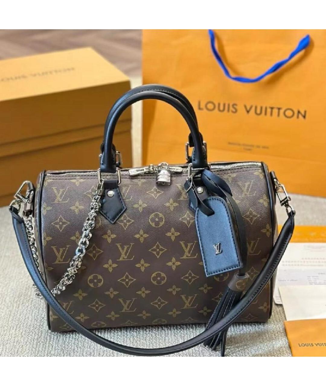 LOUIS VUITTON Коричневая кожаная сумка с короткими ручками, фото 5