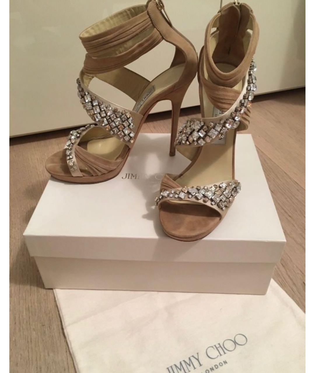 JIMMY CHOO Бежевые замшевые босоножки, фото 3