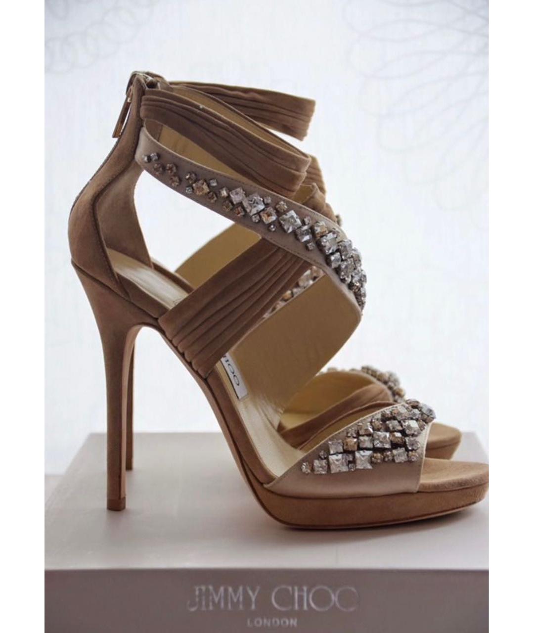 JIMMY CHOO Бежевые замшевые босоножки, фото 8