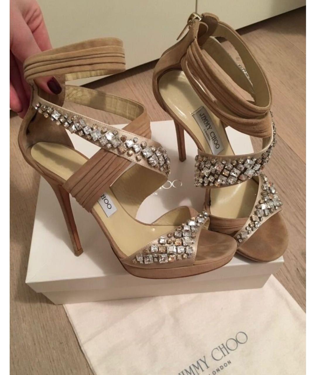 JIMMY CHOO Бежевые замшевые босоножки, фото 2