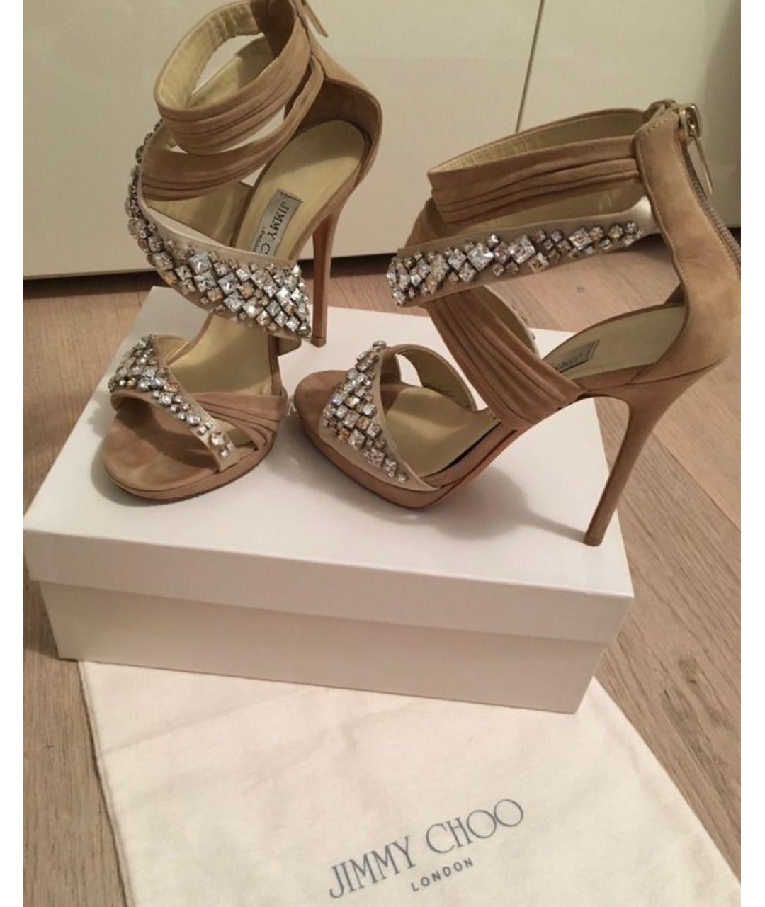 JIMMY CHOO Бежевые замшевые босоножки, фото 6