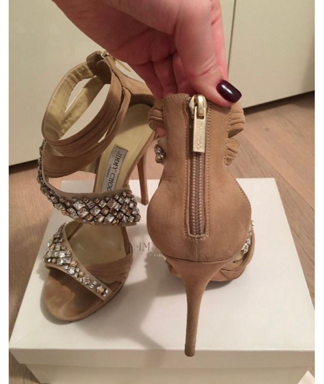 JIMMY CHOO Бежевые замшевые босоножки, фото 4