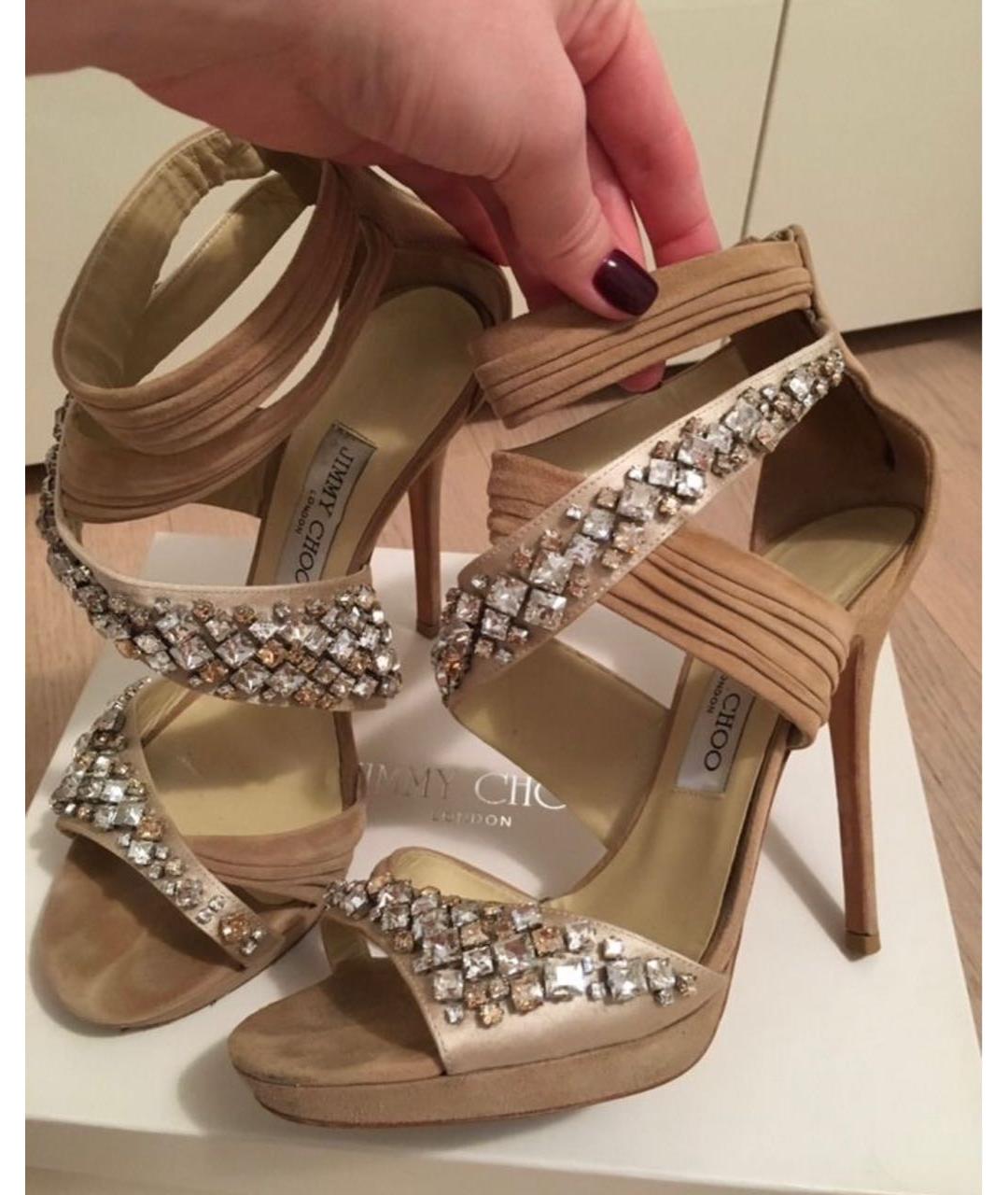 JIMMY CHOO Бежевые замшевые босоножки, фото 5