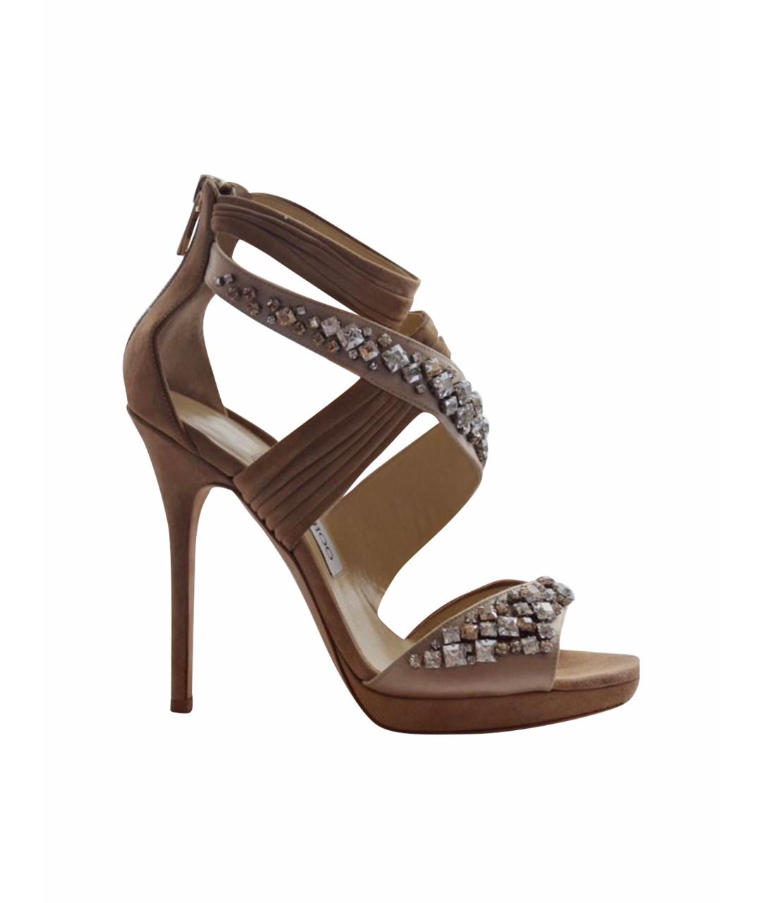 JIMMY CHOO Бежевые замшевые босоножки, фото 1