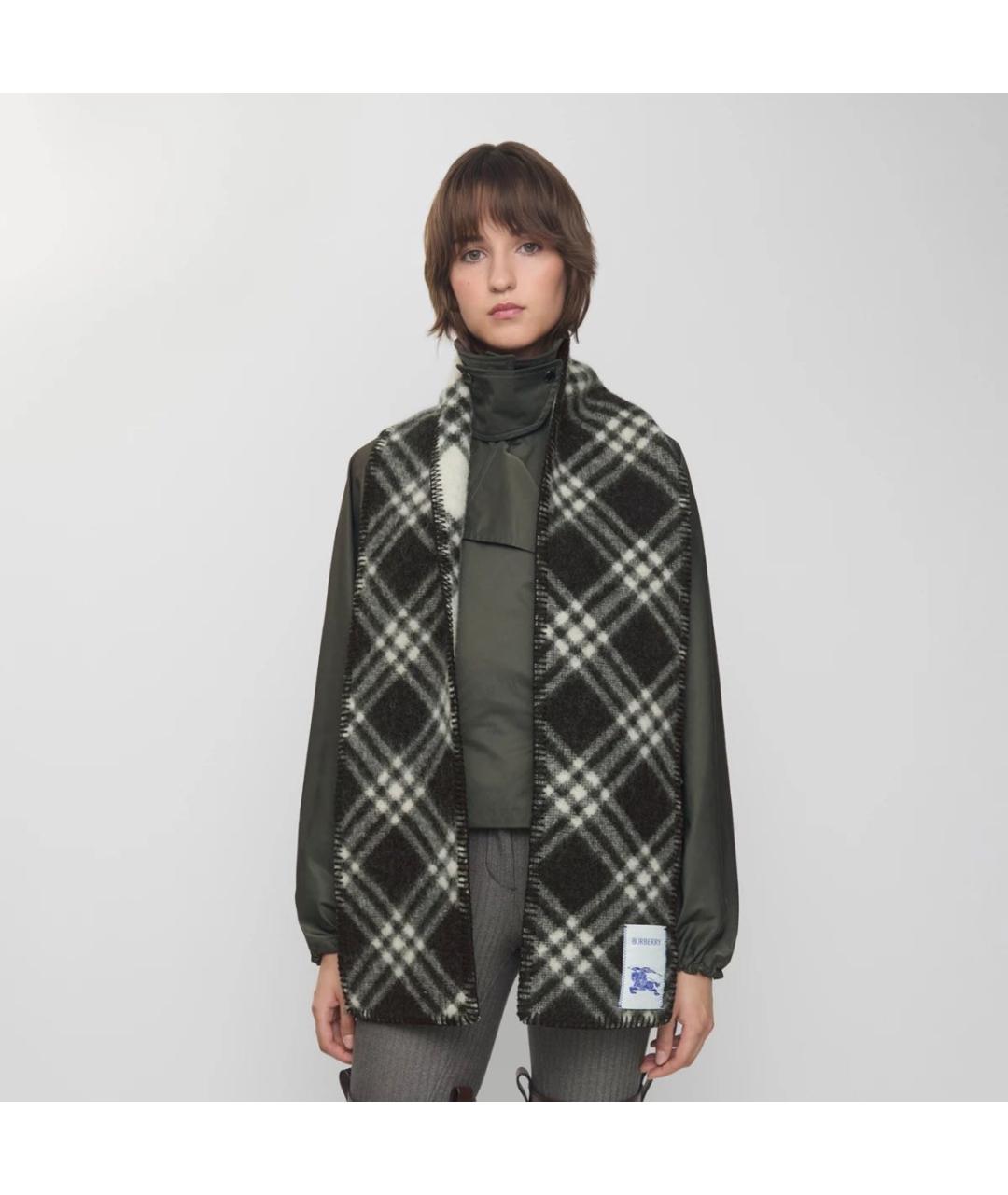 BURBERRY Черный шерстяной шарф, фото 4