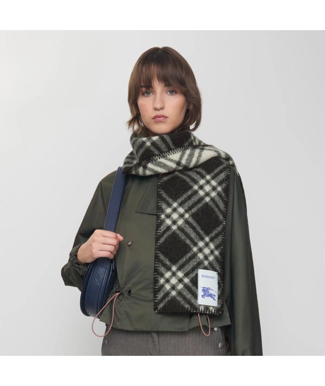 BURBERRY Черный шерстяной шарф, фото 2