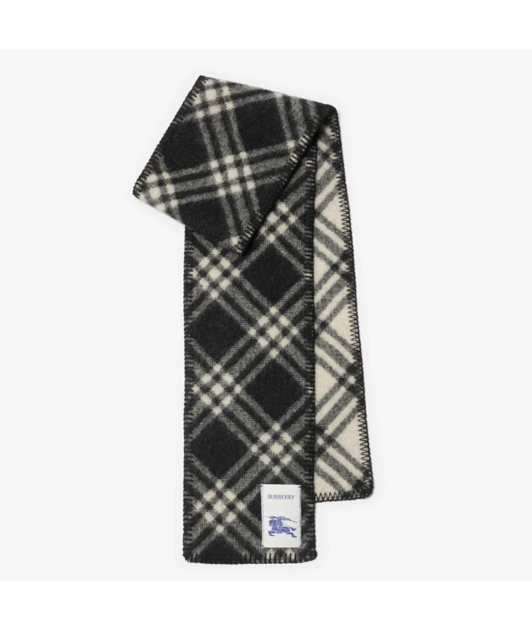 BURBERRY Черный шерстяной шарф, фото 6