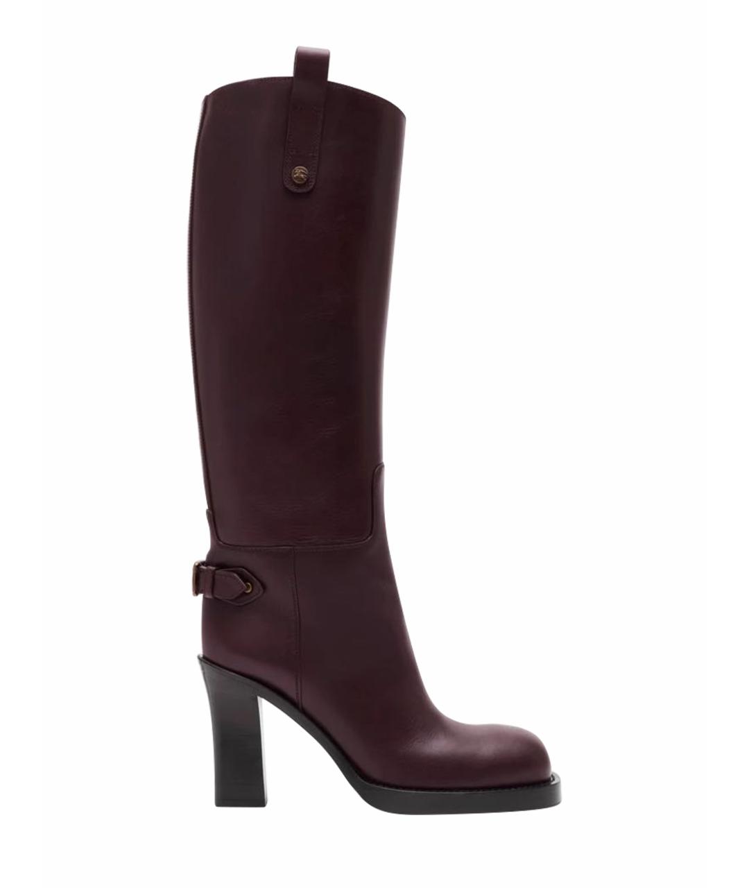 BURBERRY Бордовые кожаные сапоги, фото 1