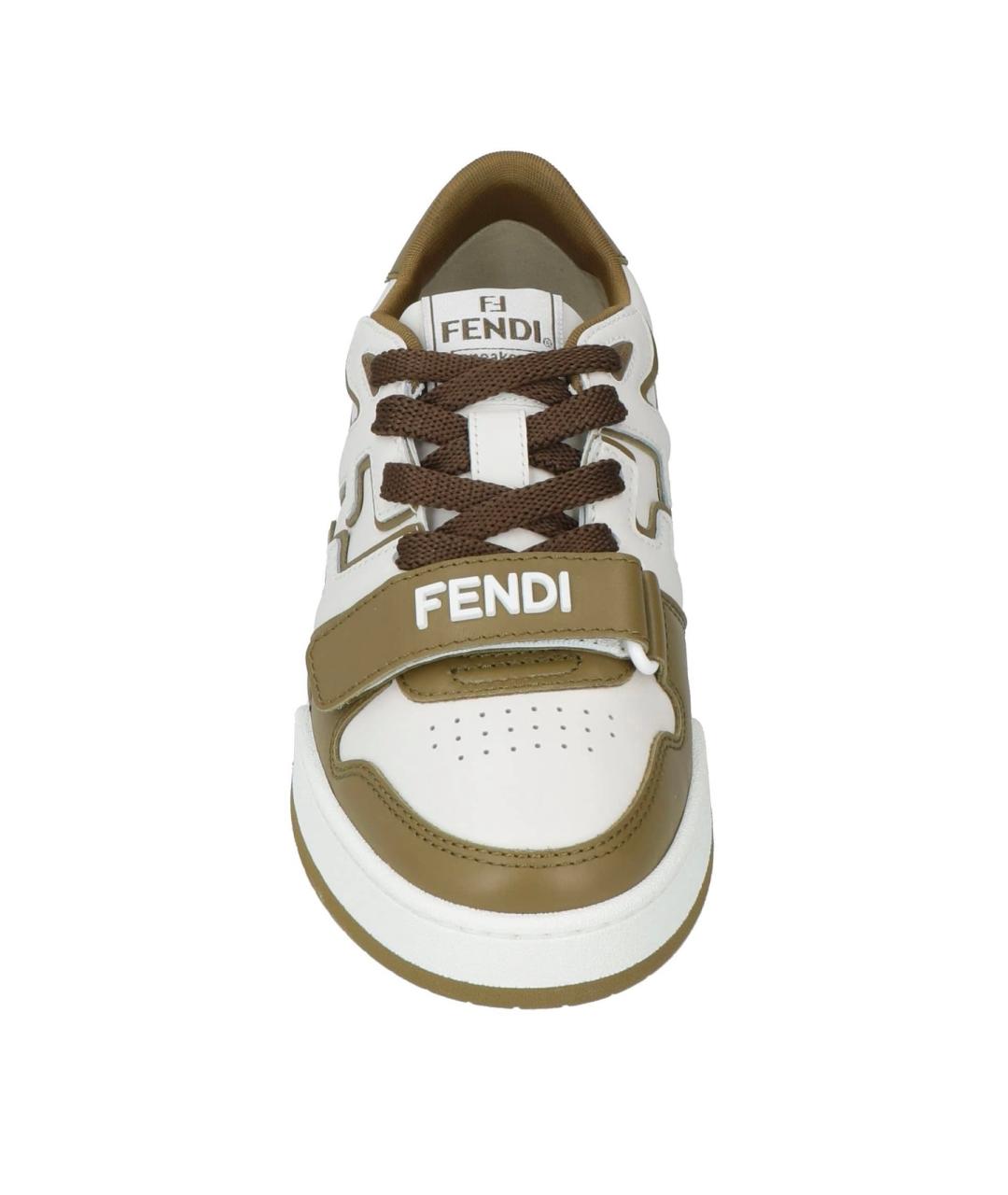 FENDI Бежевые кожаные кроссовки, фото 3
