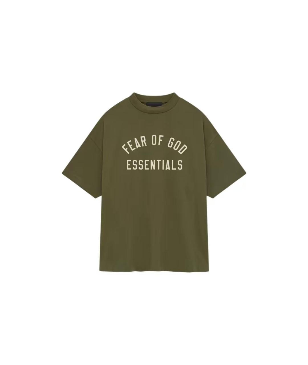 FEAR OF GOD ESSENTIALS Хаки хлопковая футболка, фото 1