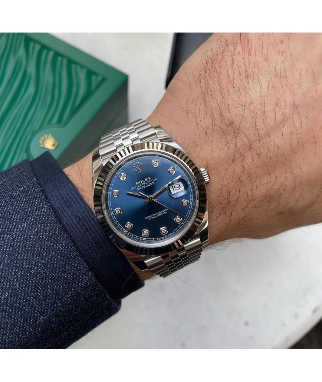 ROLEX Синие часы из золота и стали, фото 8