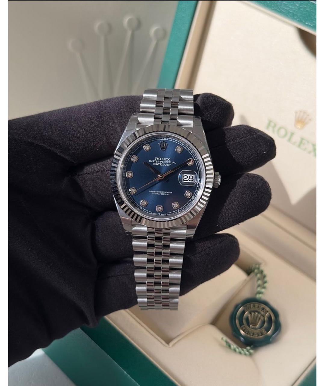 ROLEX Синие часы из золота и стали, фото 6