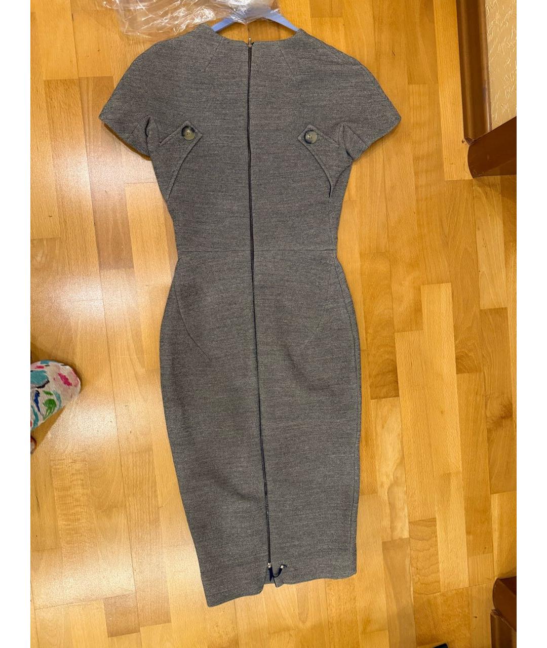VICTORIA BECKHAM Серое шерстяное повседневное платье, фото 2