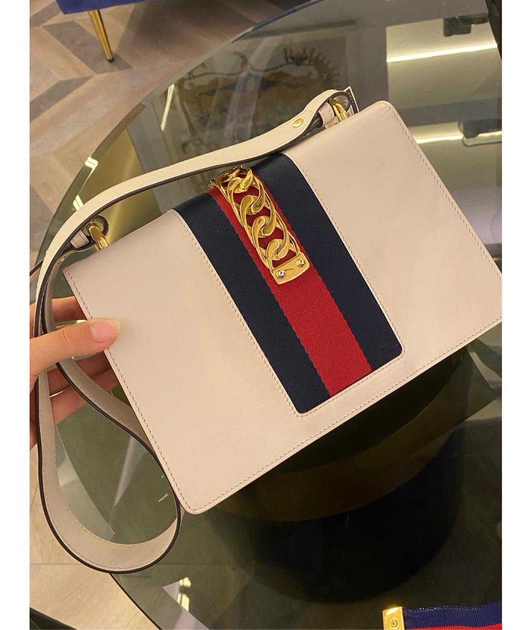 GUCCI Белая кожаная сумка через плечо, фото 6