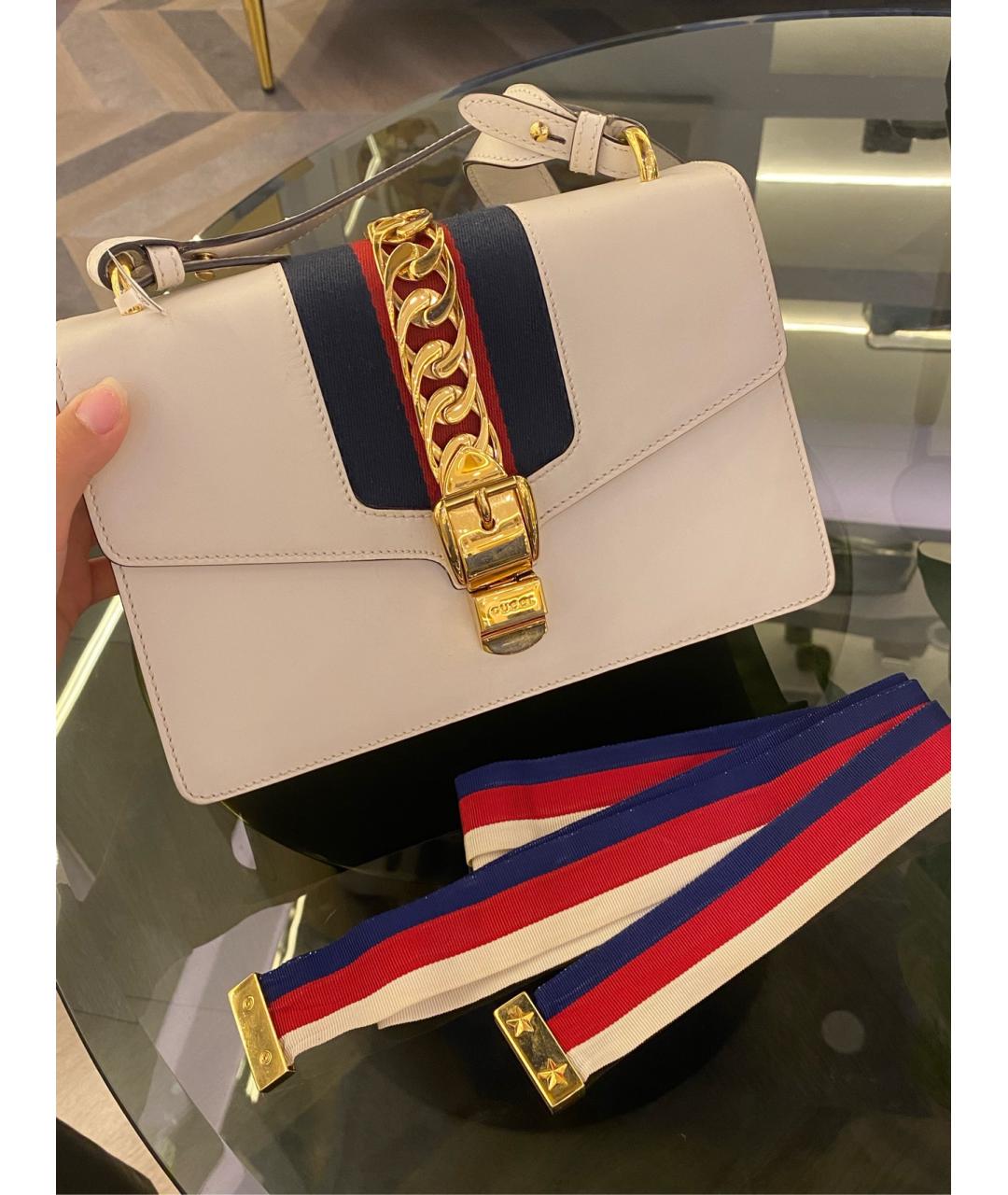 GUCCI Белая кожаная сумка через плечо, фото 8
