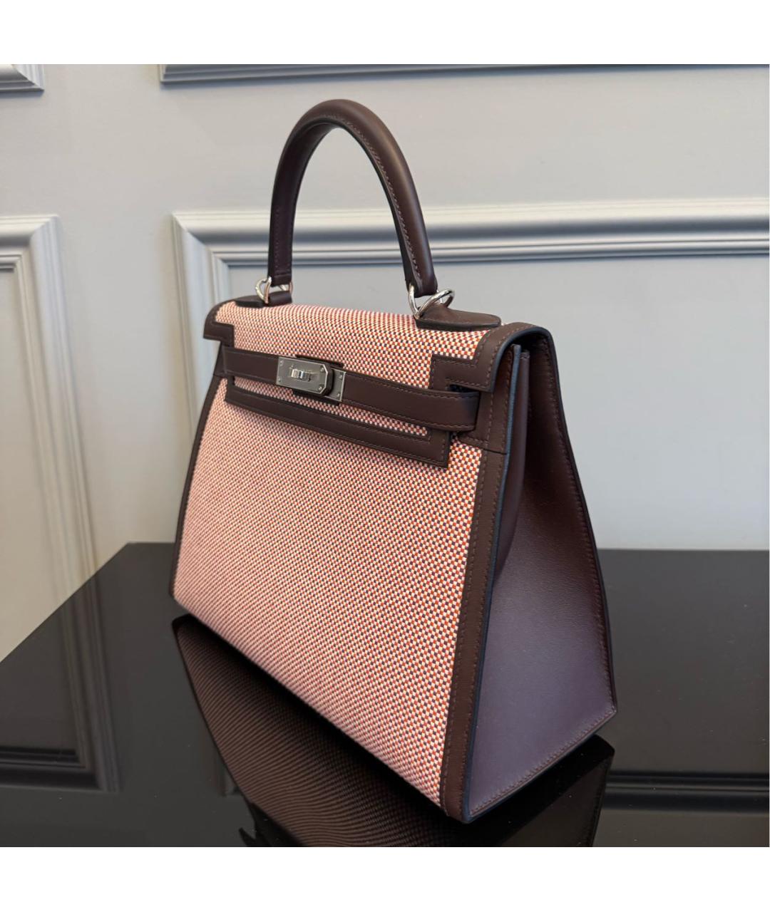 HERMES Бордовая кожаная сумка с короткими ручками, фото 2