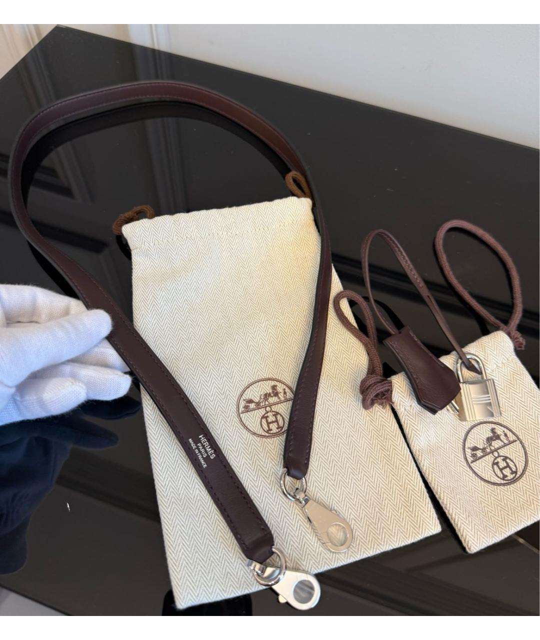 HERMES Бордовая кожаная сумка с короткими ручками, фото 5