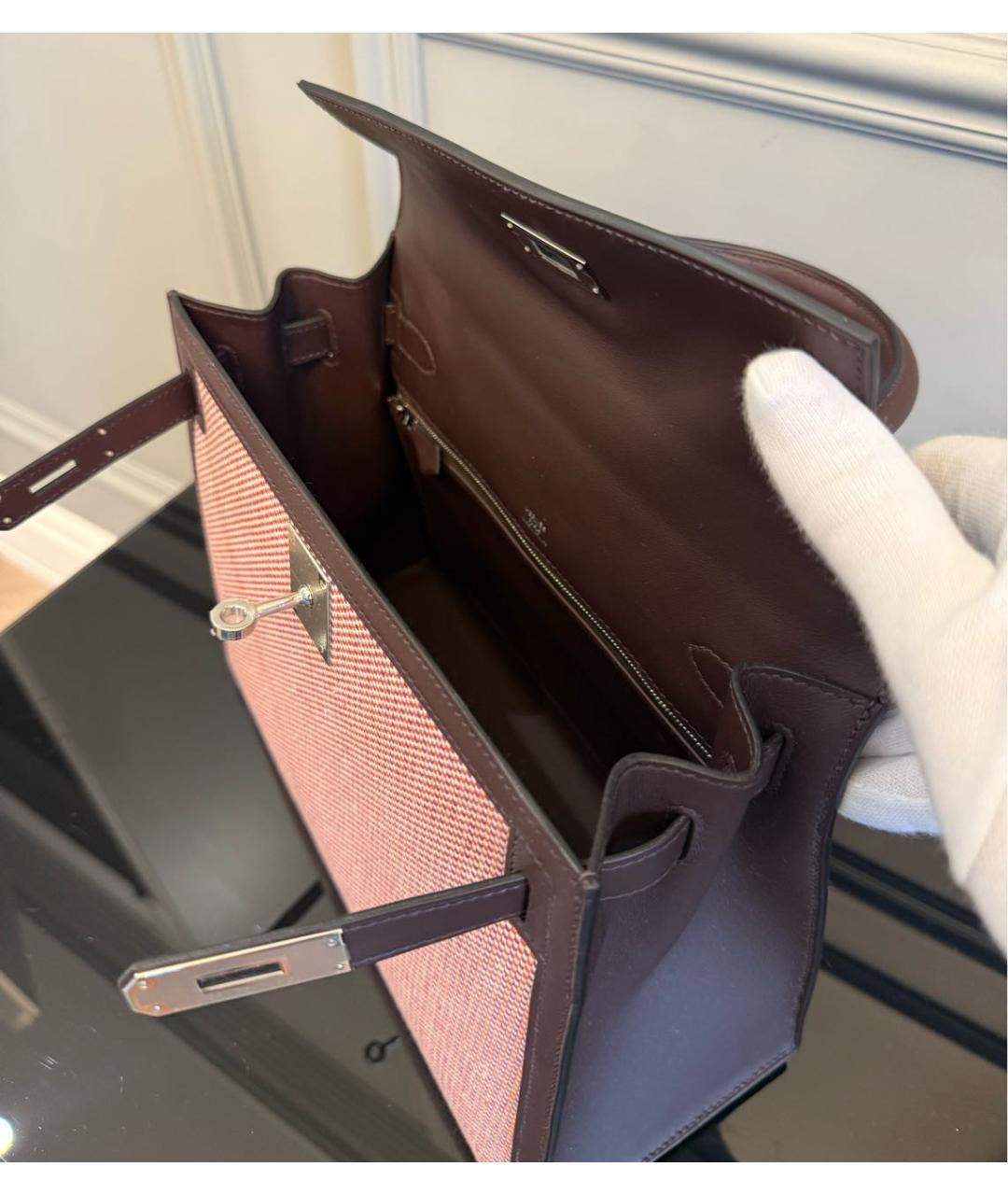 HERMES Бордовая кожаная сумка с короткими ручками, фото 4