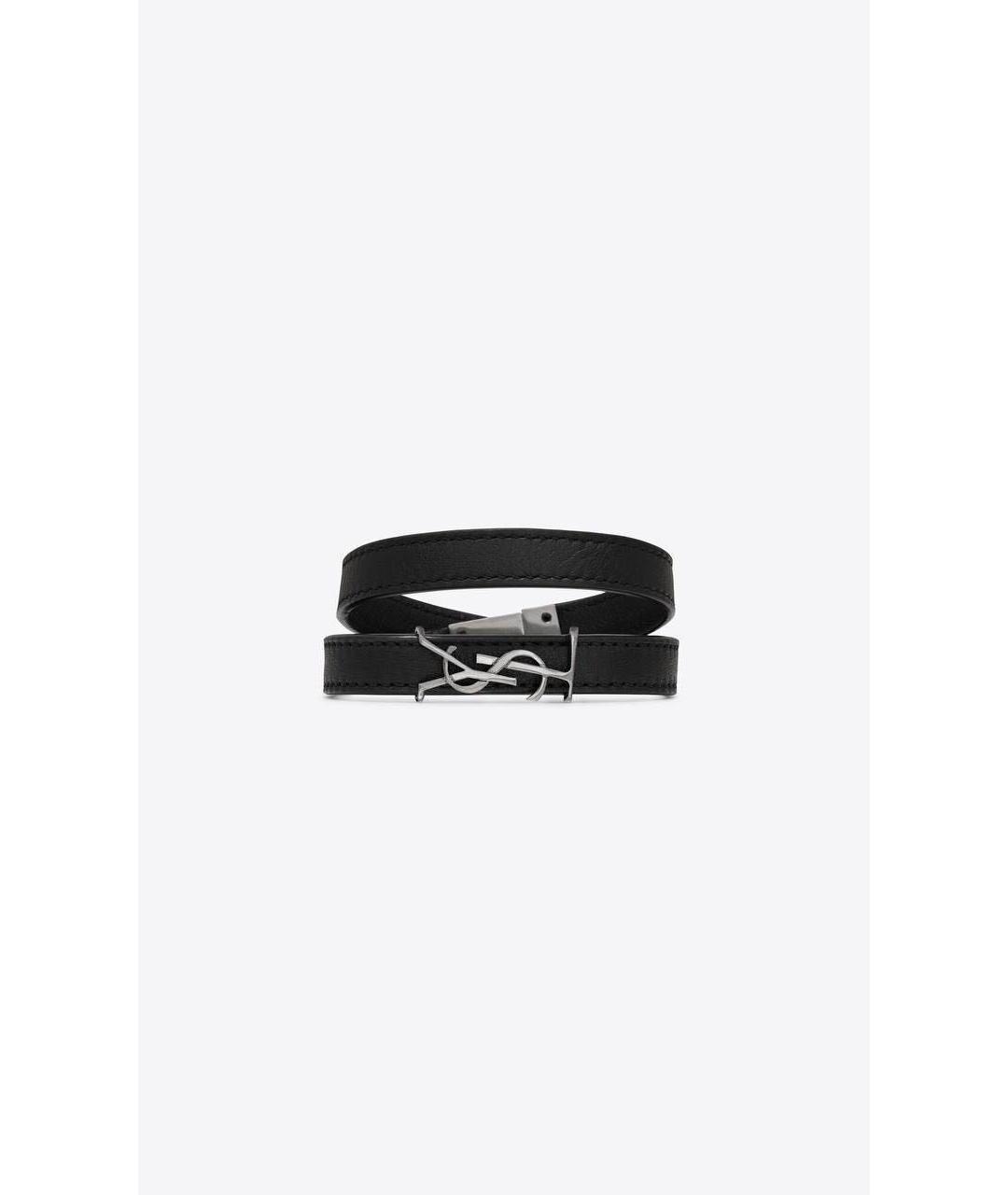 SAINT LAURENT Черный кожаный браслет, фото 6