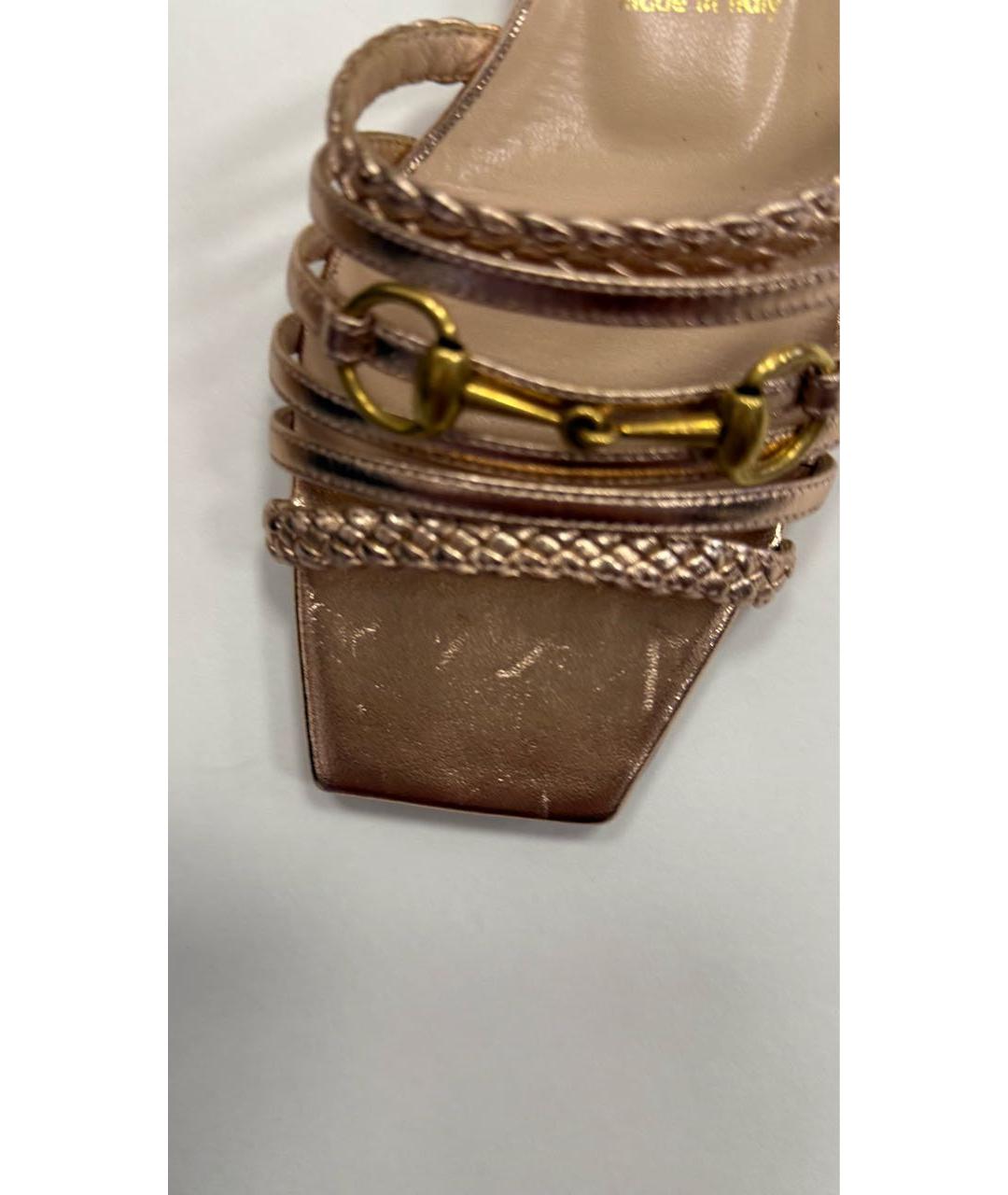 GUCCI Золотые кожаные сандалии, фото 6
