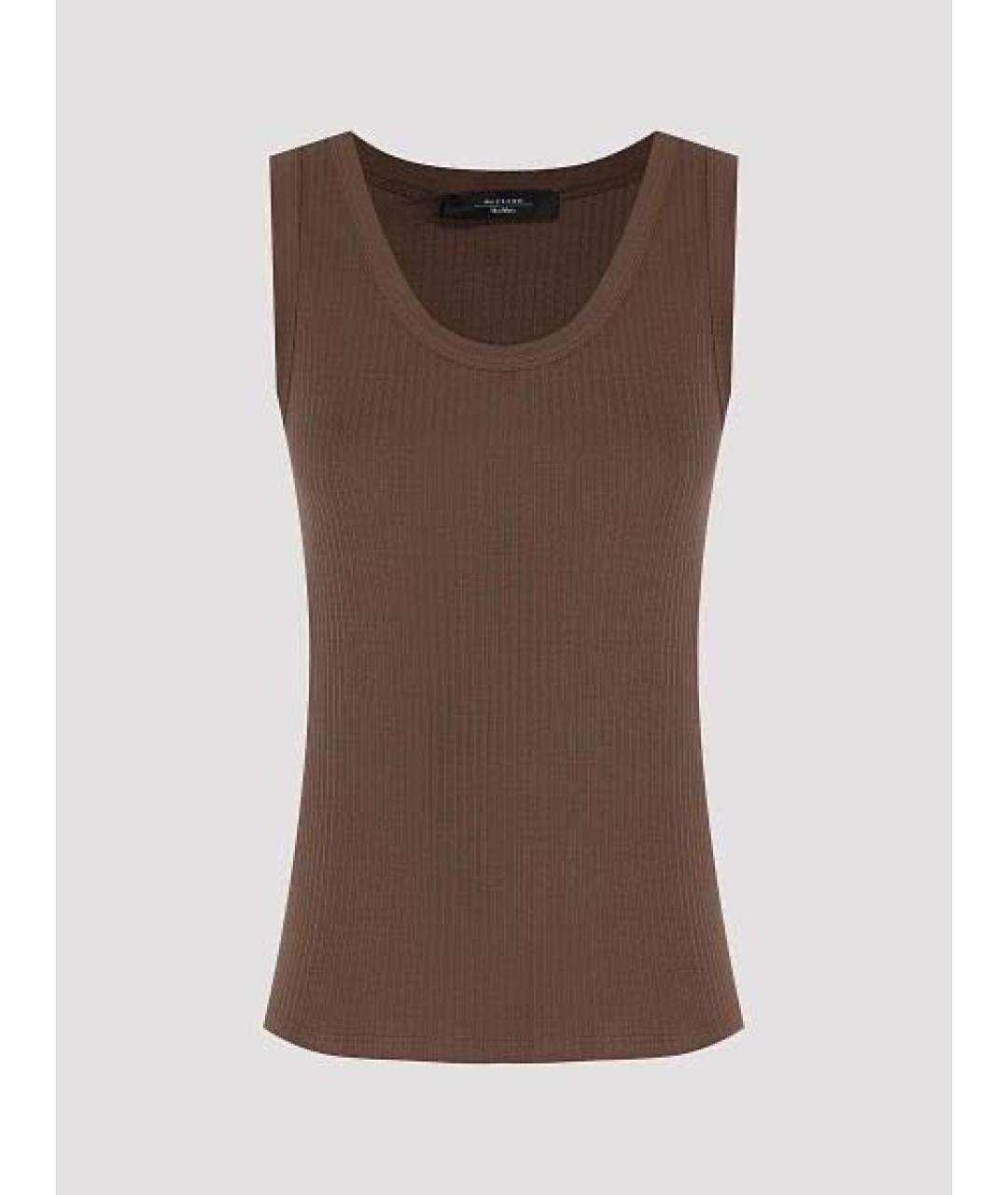 WEEKEND MAX MARA Коричневая хлопковая майка, фото 6