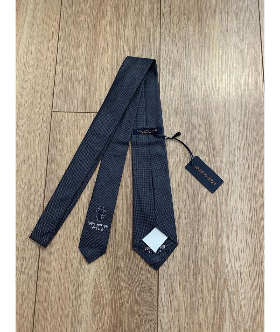 LOUIS VUITTON Антрацитовый шелковый галстук, фото 3