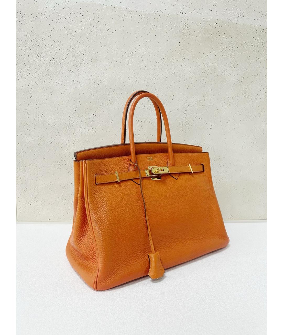 HERMES Оранжевая кожаная сумка тоут, фото 4