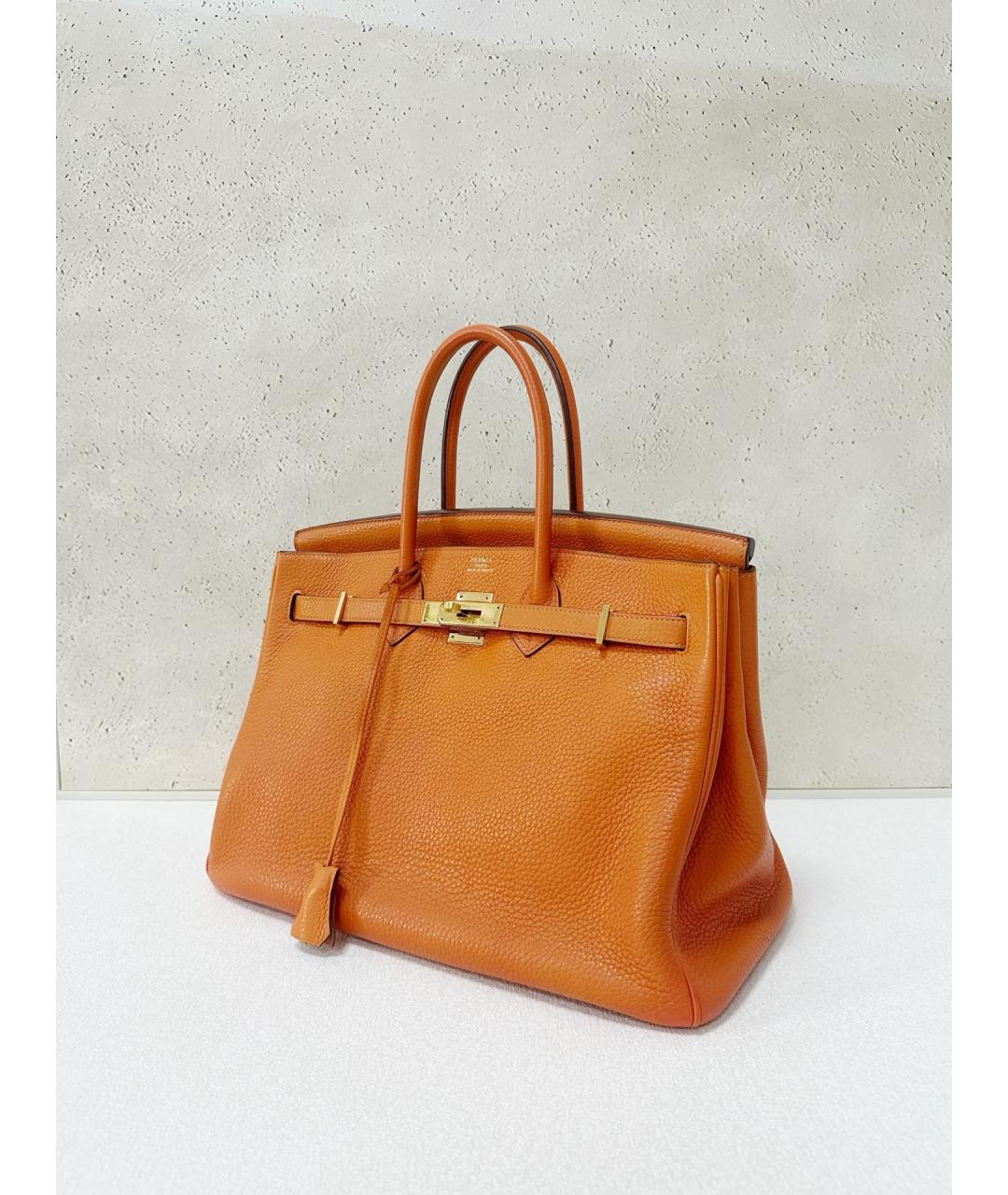 HERMES Оранжевая кожаная сумка тоут, фото 3