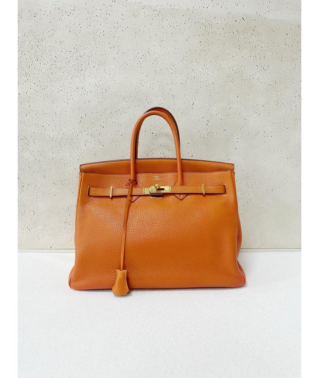 HERMES Оранжевая кожаная сумка тоут, фото 7