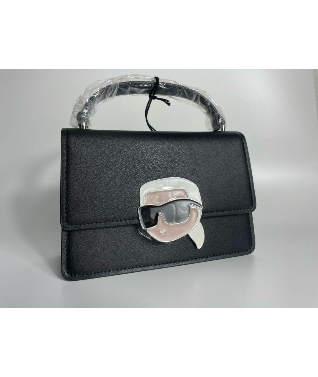 KARL LAGERFELD Антрацитовая кожаная сумка с короткими ручками, фото 2