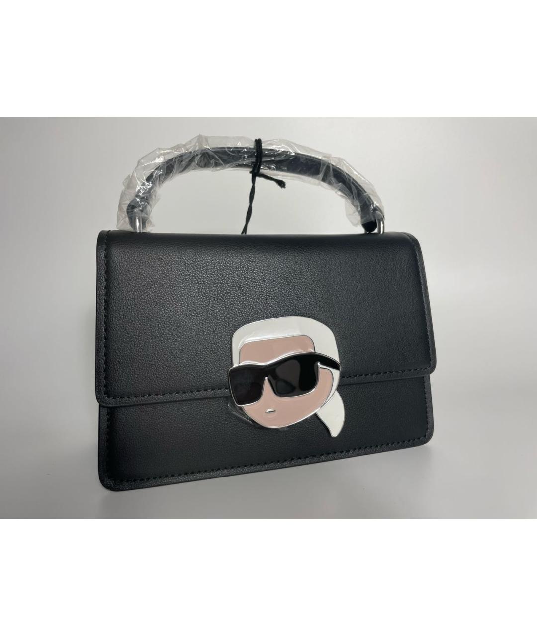 KARL LAGERFELD Антрацитовая кожаная сумка с короткими ручками, фото 7