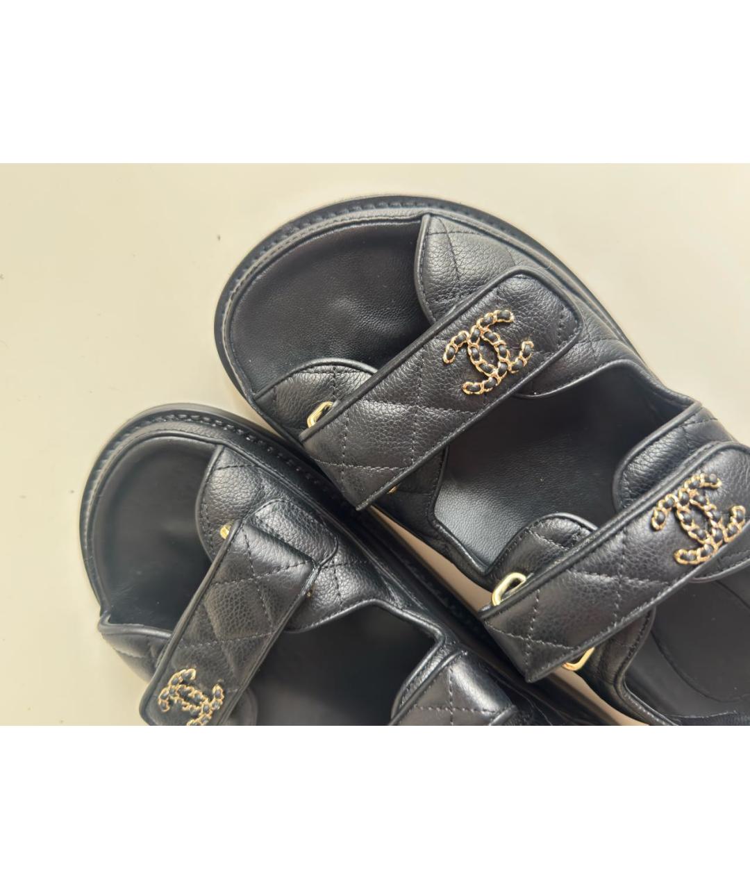 CHANEL Черные кожаные сандалии, фото 8