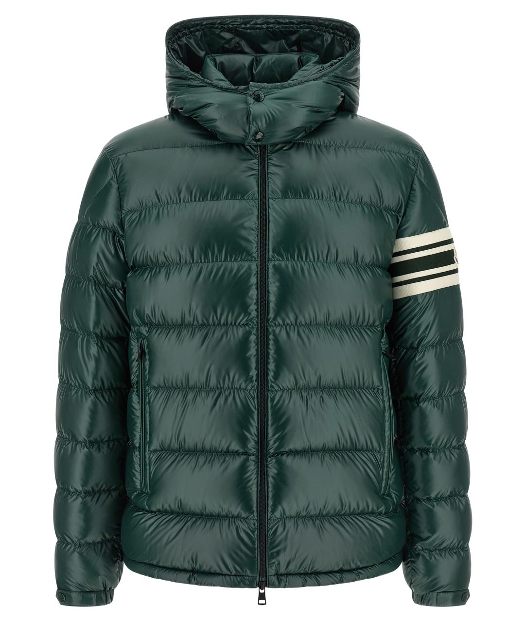MONCLER Зеленый полиэстеровый пуховик, фото 1