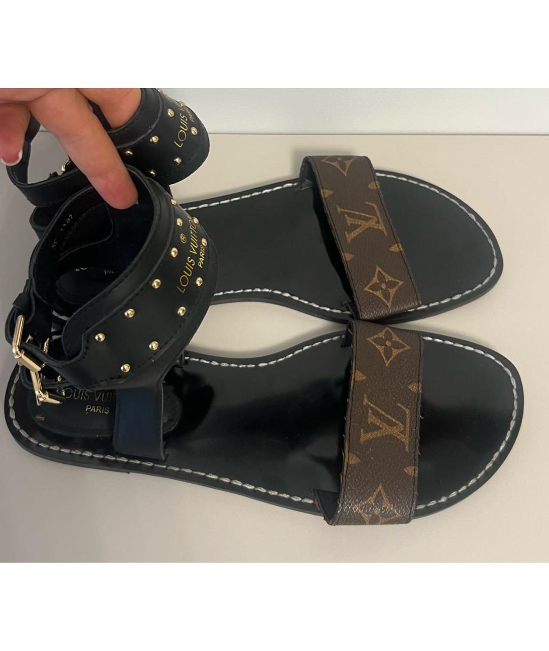 LOUIS VUITTON Коричневые кожаные сандалии, фото 6