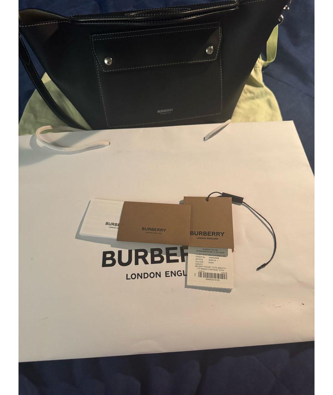 BURBERRY Черная кожаная сумка с короткими ручками, фото 7