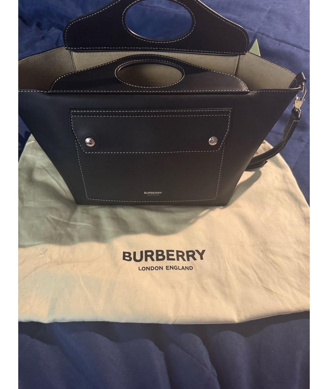 BURBERRY Черная кожаная сумка с короткими ручками, фото 2
