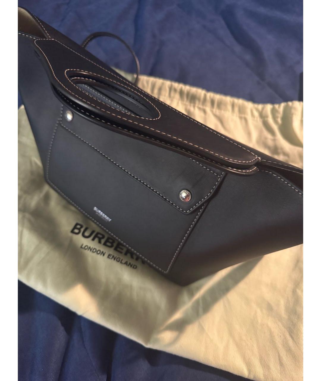 BURBERRY Черная кожаная сумка с короткими ручками, фото 3