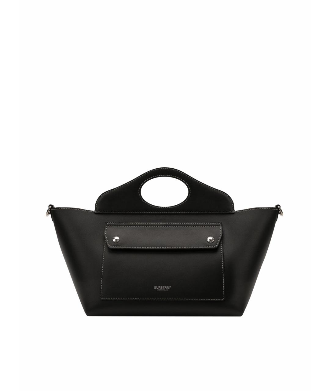 BURBERRY Черная кожаная сумка с короткими ручками, фото 1