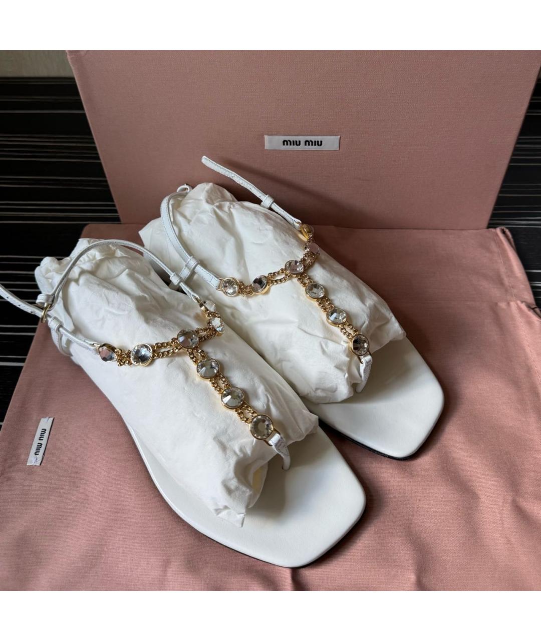 MIU MIU Белые кожаные босоножки, фото 7