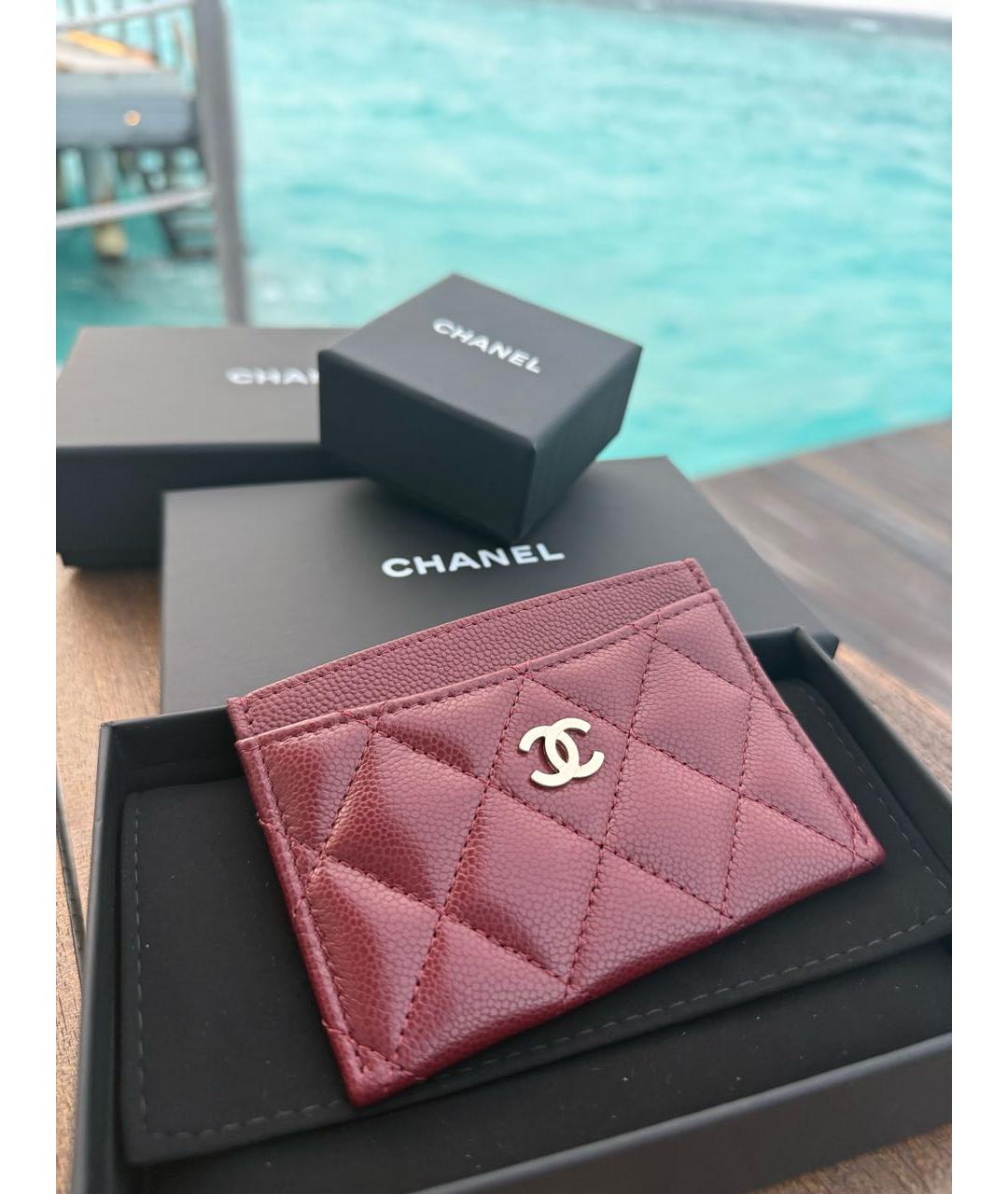 CHANEL Бордовый кожаный кардхолдер, фото 4