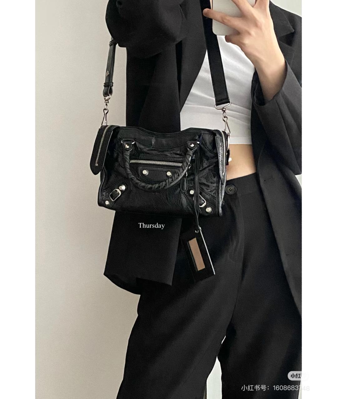 BALENCIAGA Черная кожаная сумка тоут, фото 9