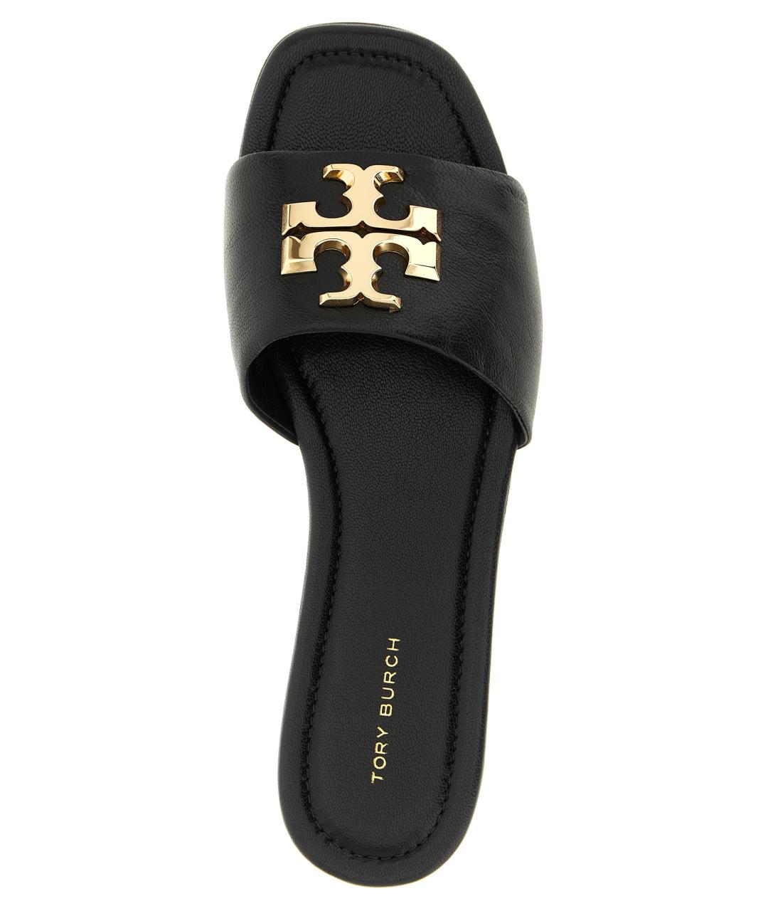 TORY BURCH Черные кожаные шлепанцы, фото 4