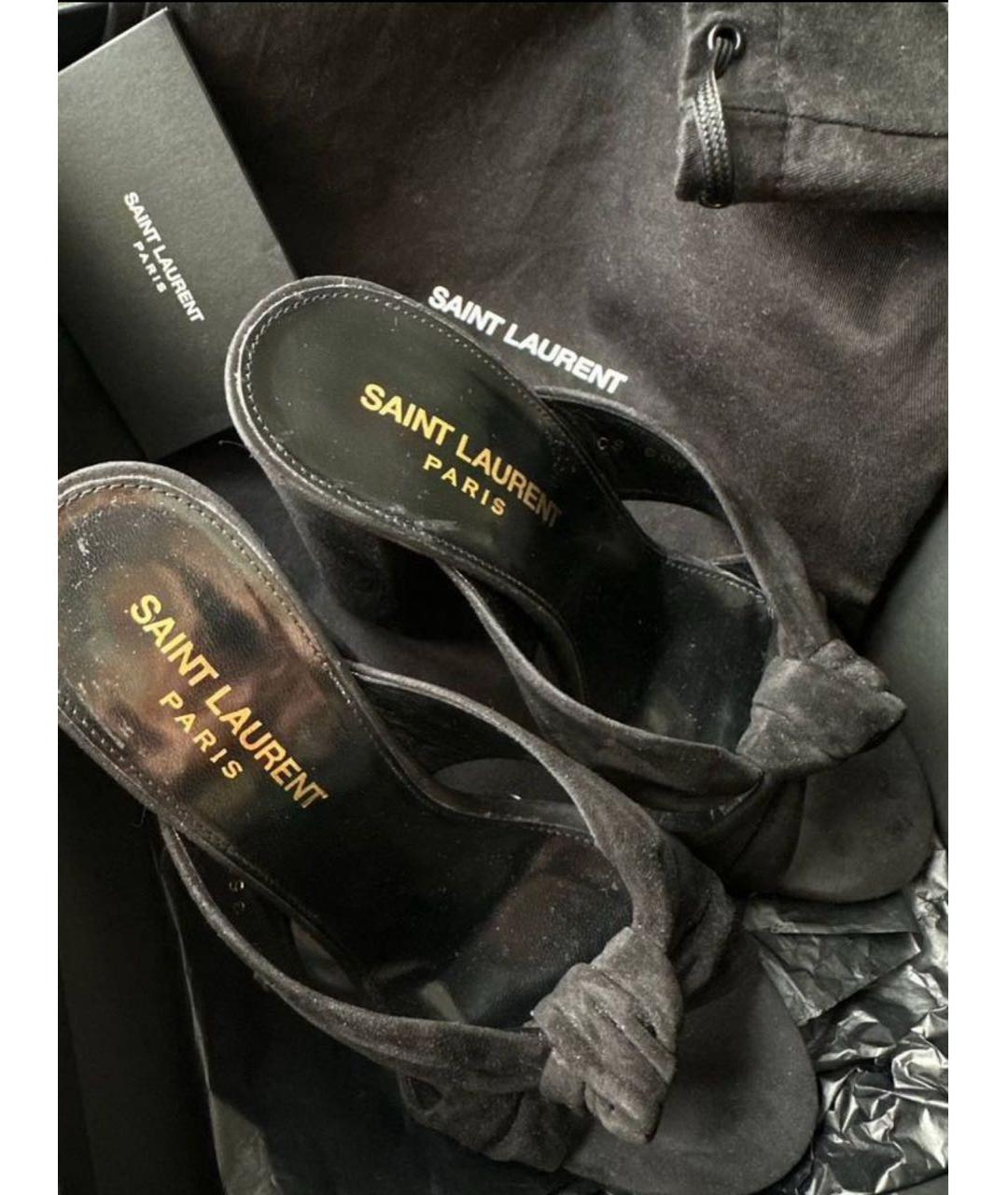 SAINT LAURENT Черные замшевые мюли, фото 3