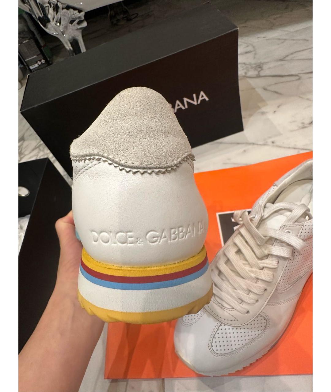 DOLCE&GABBANA Белые кожаные низкие кроссовки / кеды, фото 4