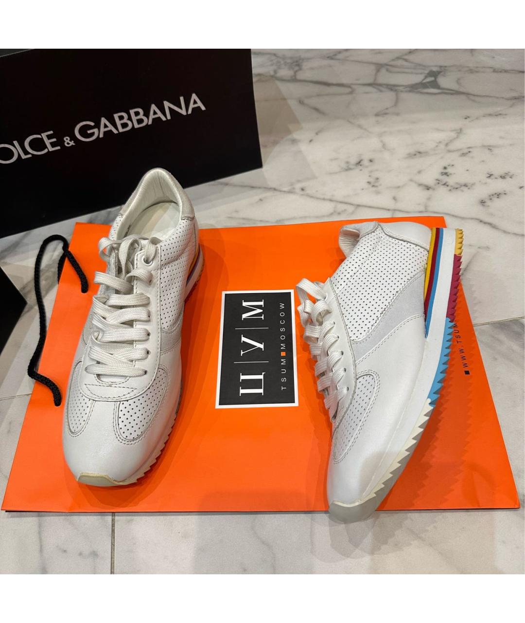 DOLCE&GABBANA Белые кожаные низкие кроссовки / кеды, фото 2