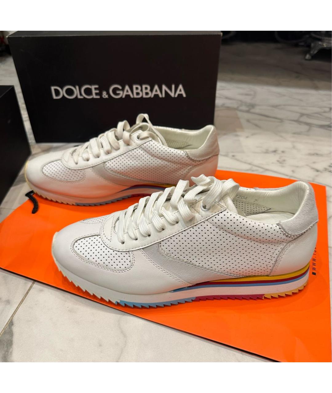 DOLCE&GABBANA Белые кожаные низкие кроссовки / кеды, фото 6
