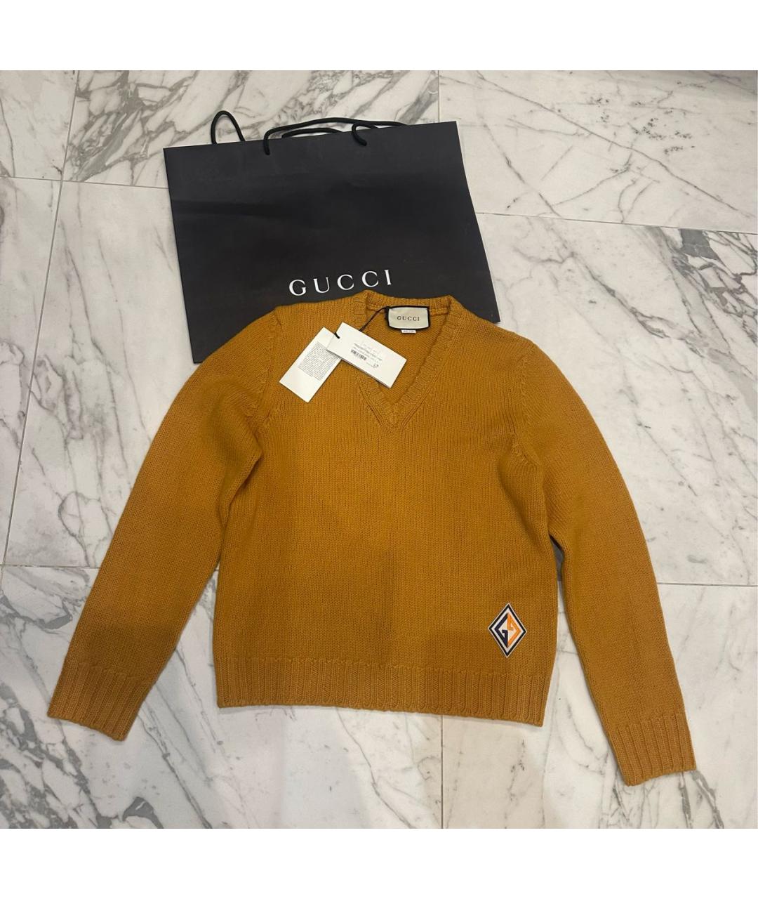 GUCCI Горчичный шерстяной джемпер / свитер, фото 2